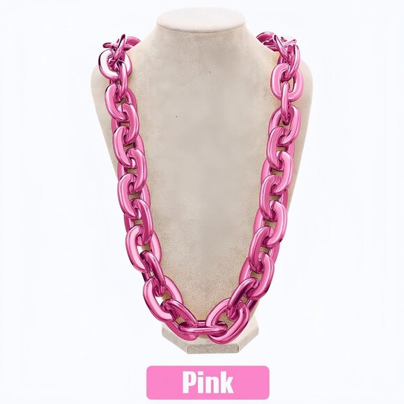 Pink Hip Hop Large Acrylic Thick Plastic Cuban Link Chain Necklace 32in 80cm - Picture 1 of 8